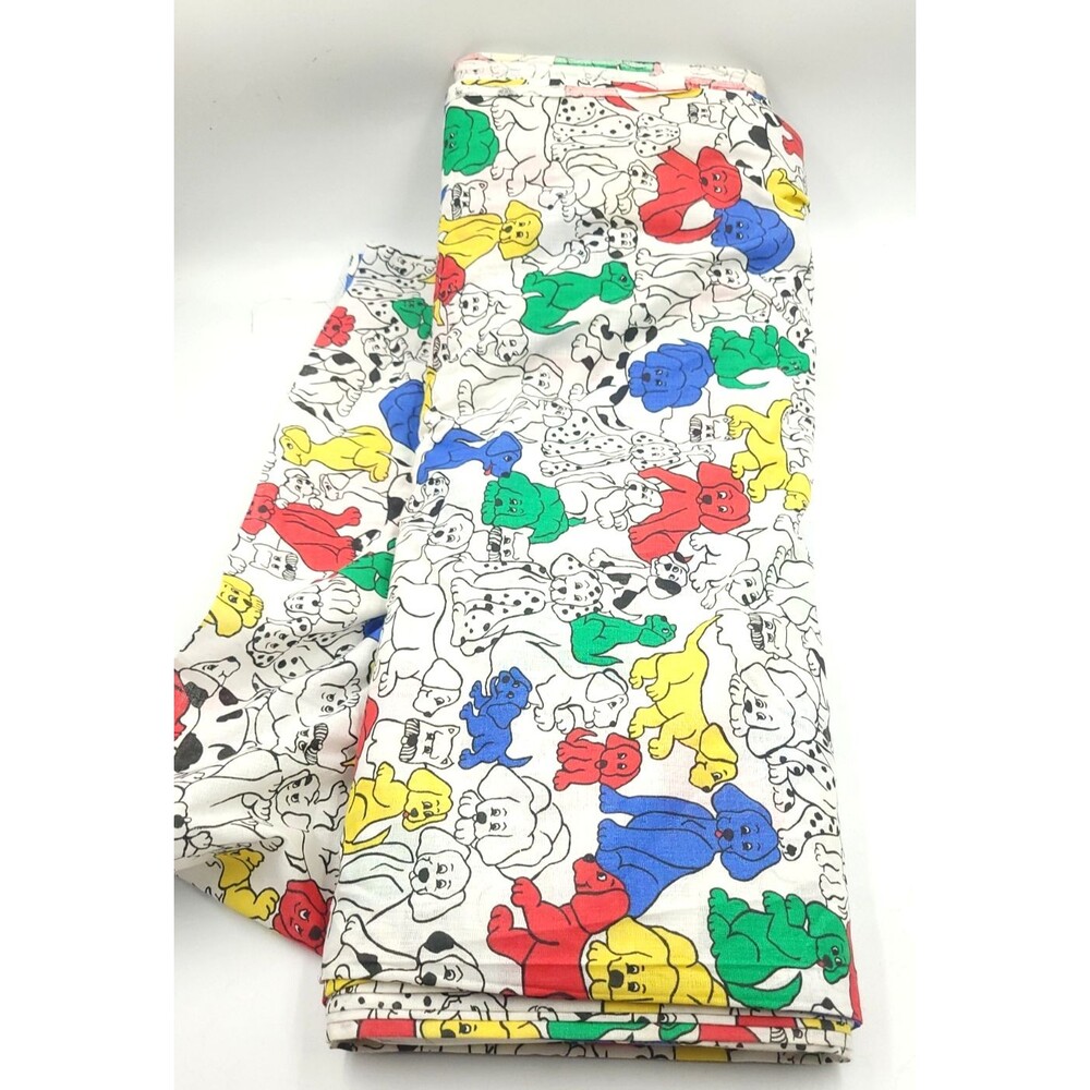 VTG Cartoon Dogs Puppies Dalmations Novelty Print Fabric 44" x 7 yrds Clifford